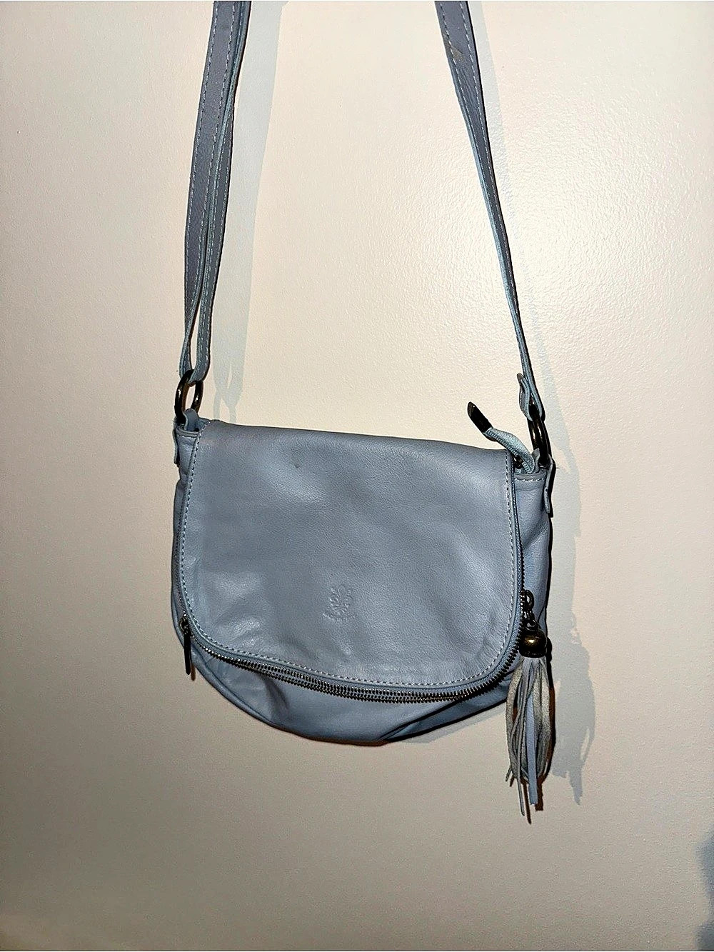 Leather Crossbody Bag in Blue made in Italy
